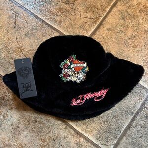 NWT Ed Hardy Love Kills Slowly Faux Fur Bucket Hat OS